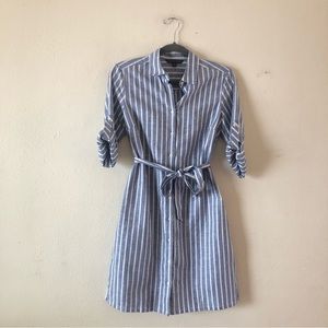 Brooks Brother womens linen striped button down shirt dress 4 long sleeves